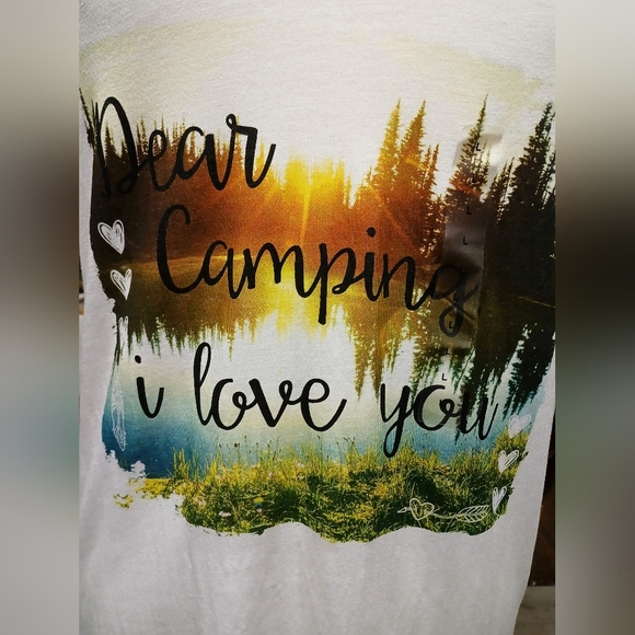 Electric Pink Tops - Electric Pink Large White Graphic Tee with Nature Print Love Camping